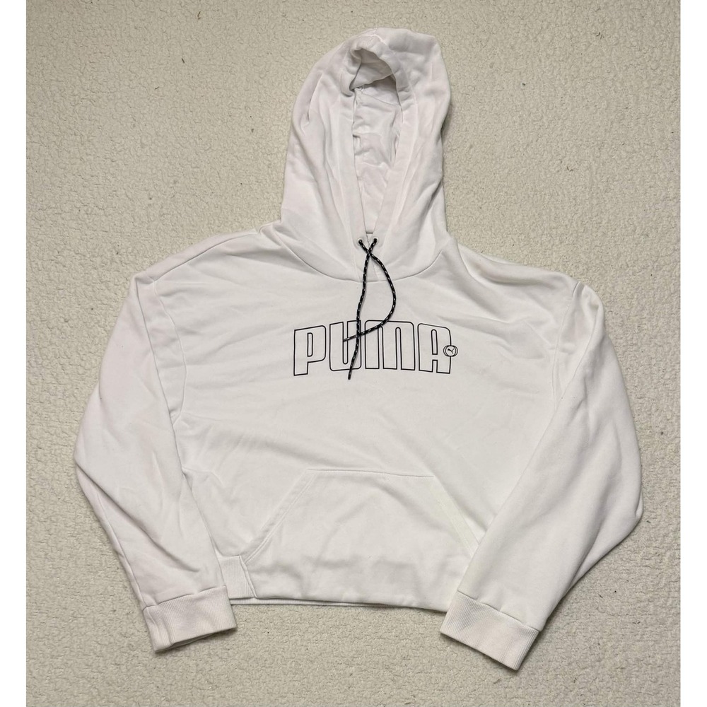 PUMA Womens Sweatshirt Hoodie Size M White Pullover Graphic Cotton Blend Solid
